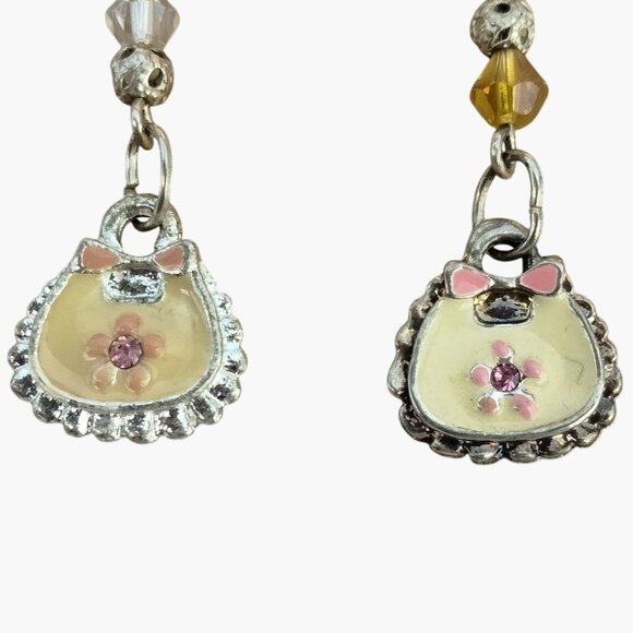 Daisy Purse Drop Earrings Floral Pocketbook Yellow Pink Bohemian Unique - Picture 4 of 5